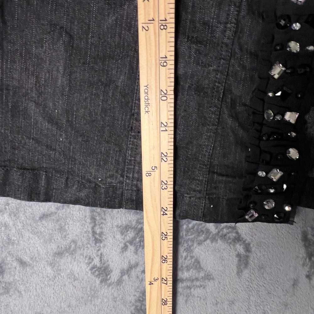 Ruby Rd Woman Black Denim Rhinestone Ruffle Open Front Jacket 18W 3/4 Sleeve - Picture 7 of 9